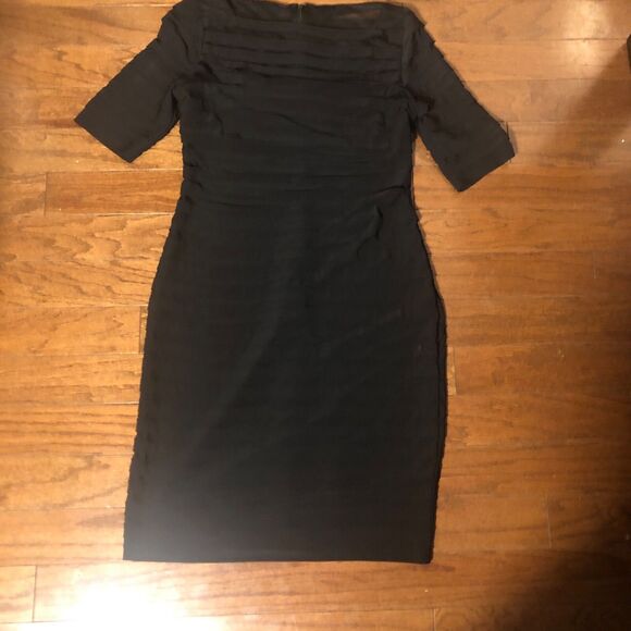 Adrianna Papell Dress Black Sz 0 Sheer Illusion Elegant 3/4 Sleeve Dark Romantic - Picture 1 of 5